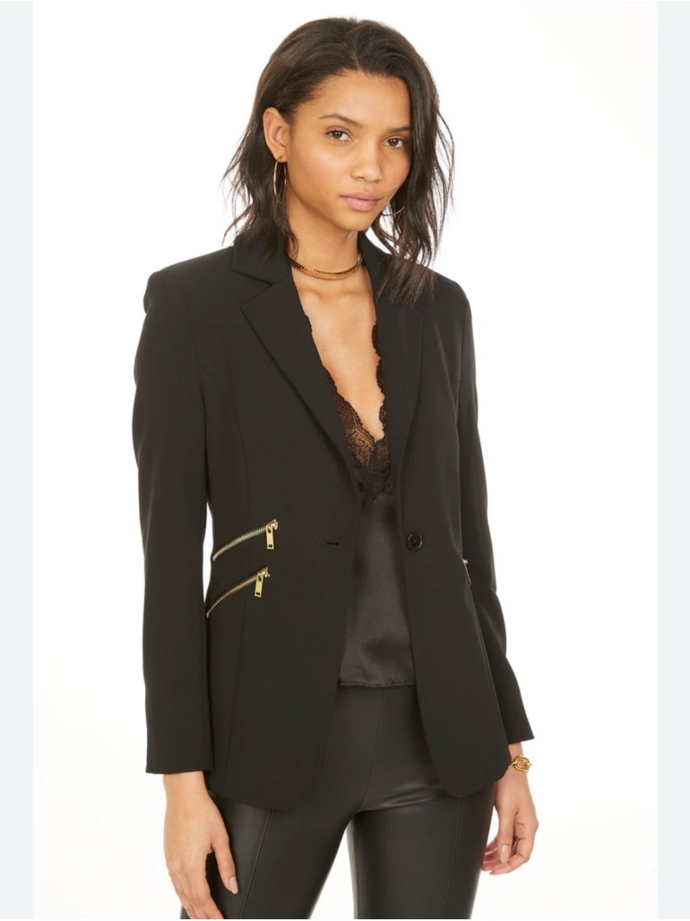 Generation Love Black Zip Detail One Button Blazer Size XS